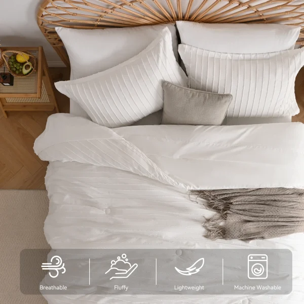 JELLYMONI Comforter Set - 3 Pieces Striped Tufted Bedding Set for All Seasons, Fluffly Comforter with Pillow Shams - Image 3