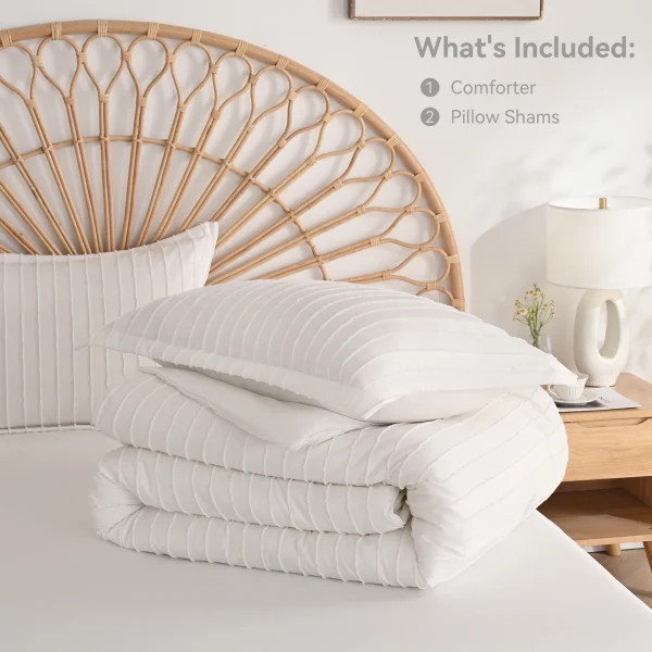 JELLYMONI Comforter Set - 3 Pieces Striped Tufted Bedding Set for All Seasons, Fluffly Comforter with Pillow Shams - Image 5