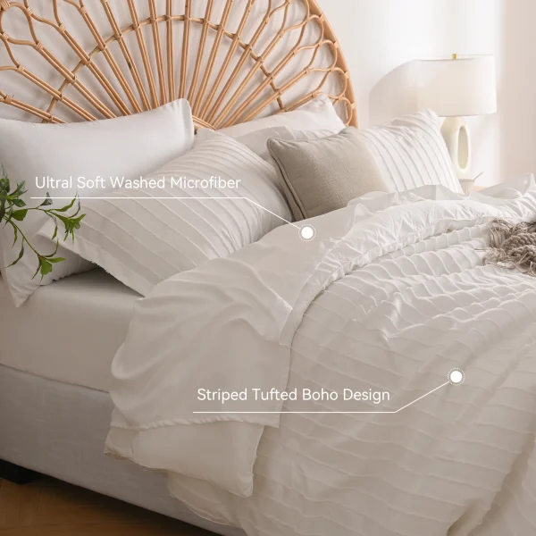 JELLYMONI Comforter Set - 3 Pieces Striped Tufted Bedding Set for All Seasons, Fluffly Comforter with Pillow Shams - Image 4